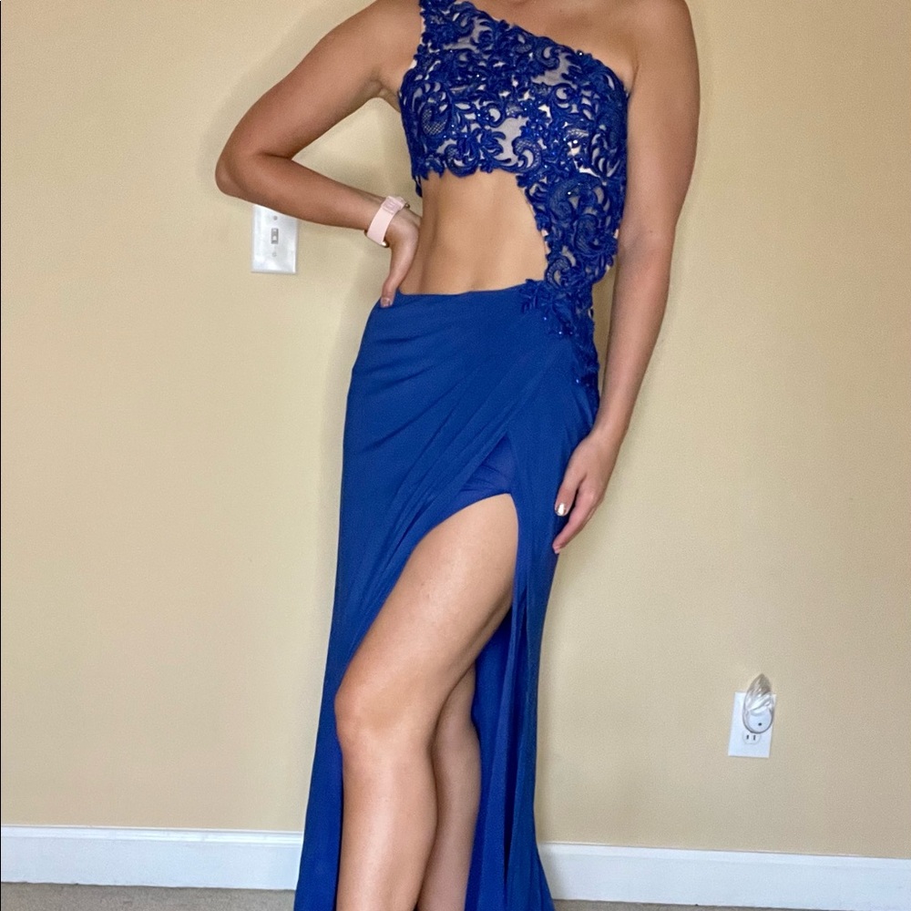 Sherri Hill Royal Blue Jersey Gown